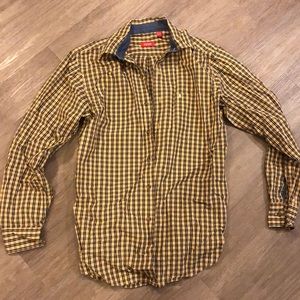 Gold dress shirt with pin stripes. Beautiful!